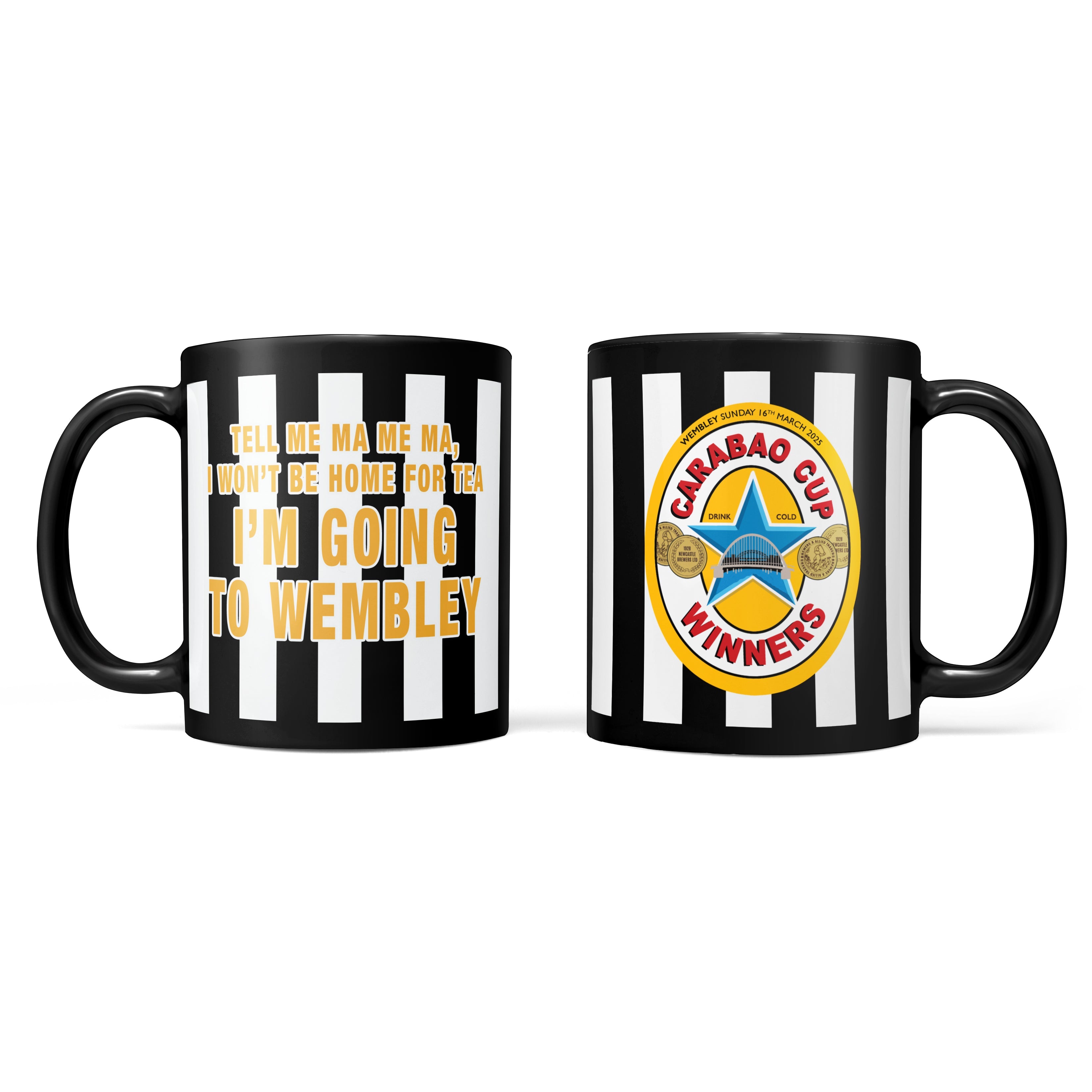 Newcastle Geordie Mug & Coaster Set: Tell Me Ma Lyrics, Toon Army Fan Gift for Wembley, Carabao Cup Winners