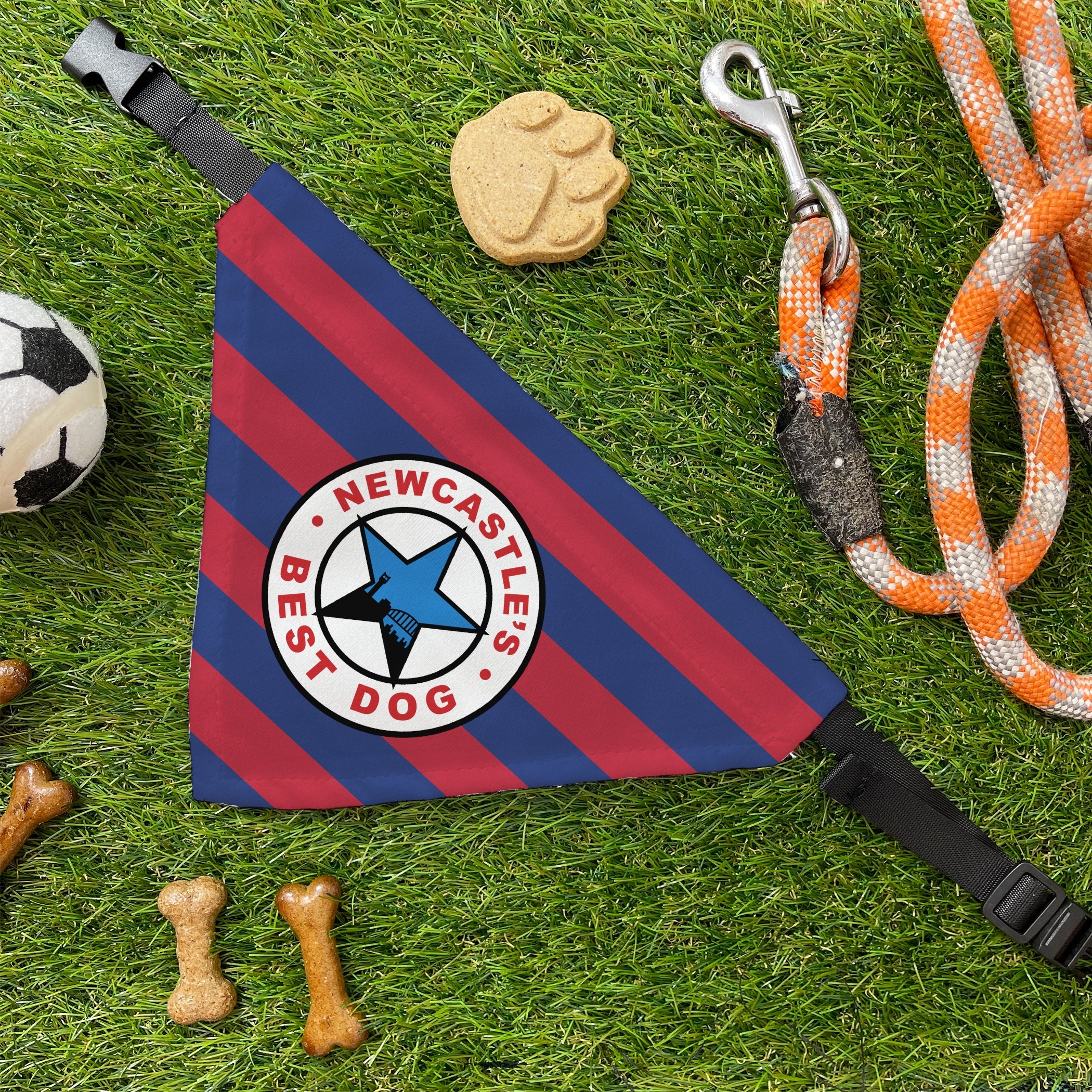 Newcastle's Dog Bandana | Brown Ale | Cute Dog Collar Girl Boy Dog Accessories | UK Seller | Navy & Blue Toon Army Stripes Bandana